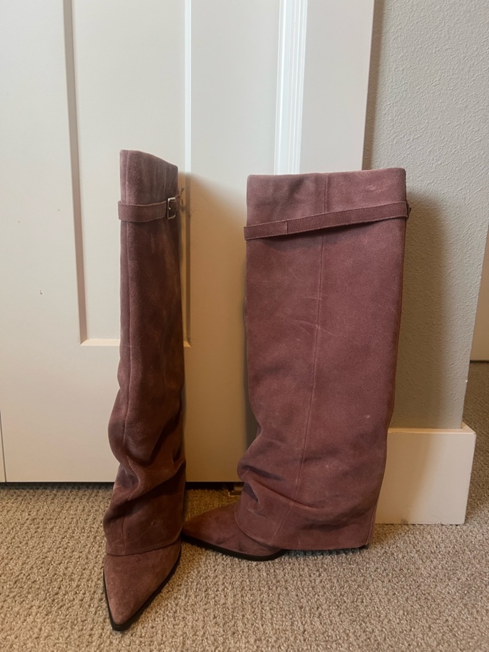 Free People Mauve Suede Knee-High Heeled Boots